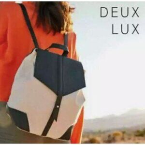 Deux Lux Demi Backpack Beige Canvas Bag Black Vegan Leather Straps Lined
